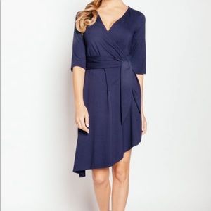 Navy Blue Asymmetrical Dress with Tie / sash